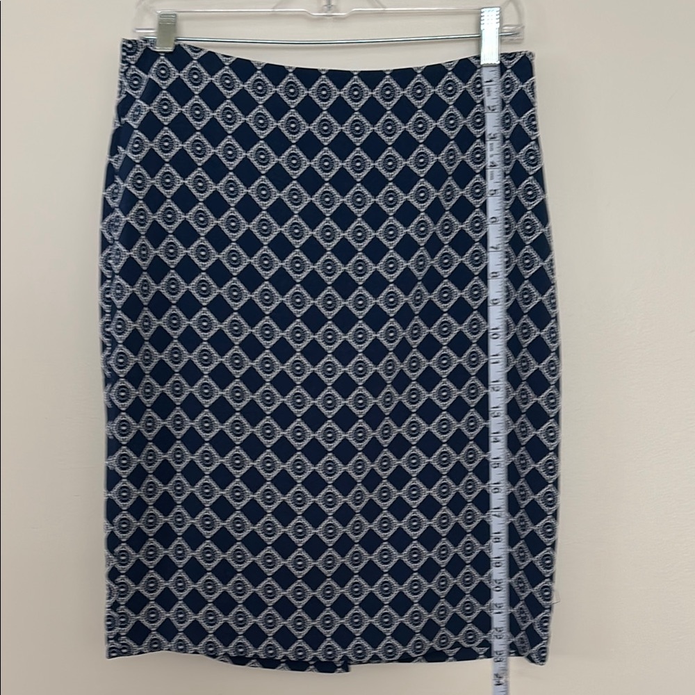 Navy Geometric Pencil Skirt